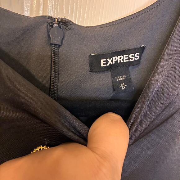 Express Metallic Silver Gray Sleeveless Wrap Regency Dress Size M Classic Sleek - Picture 3 of 12